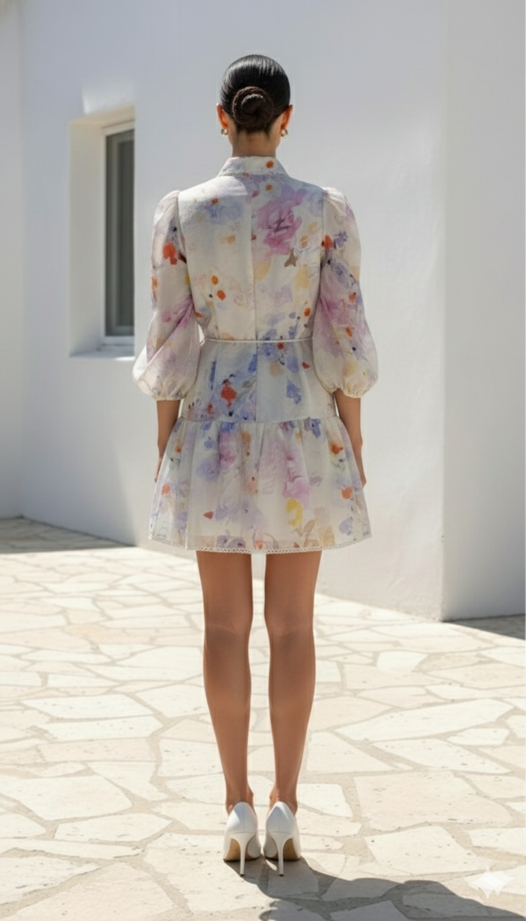 Aria Short Dress | White Floral