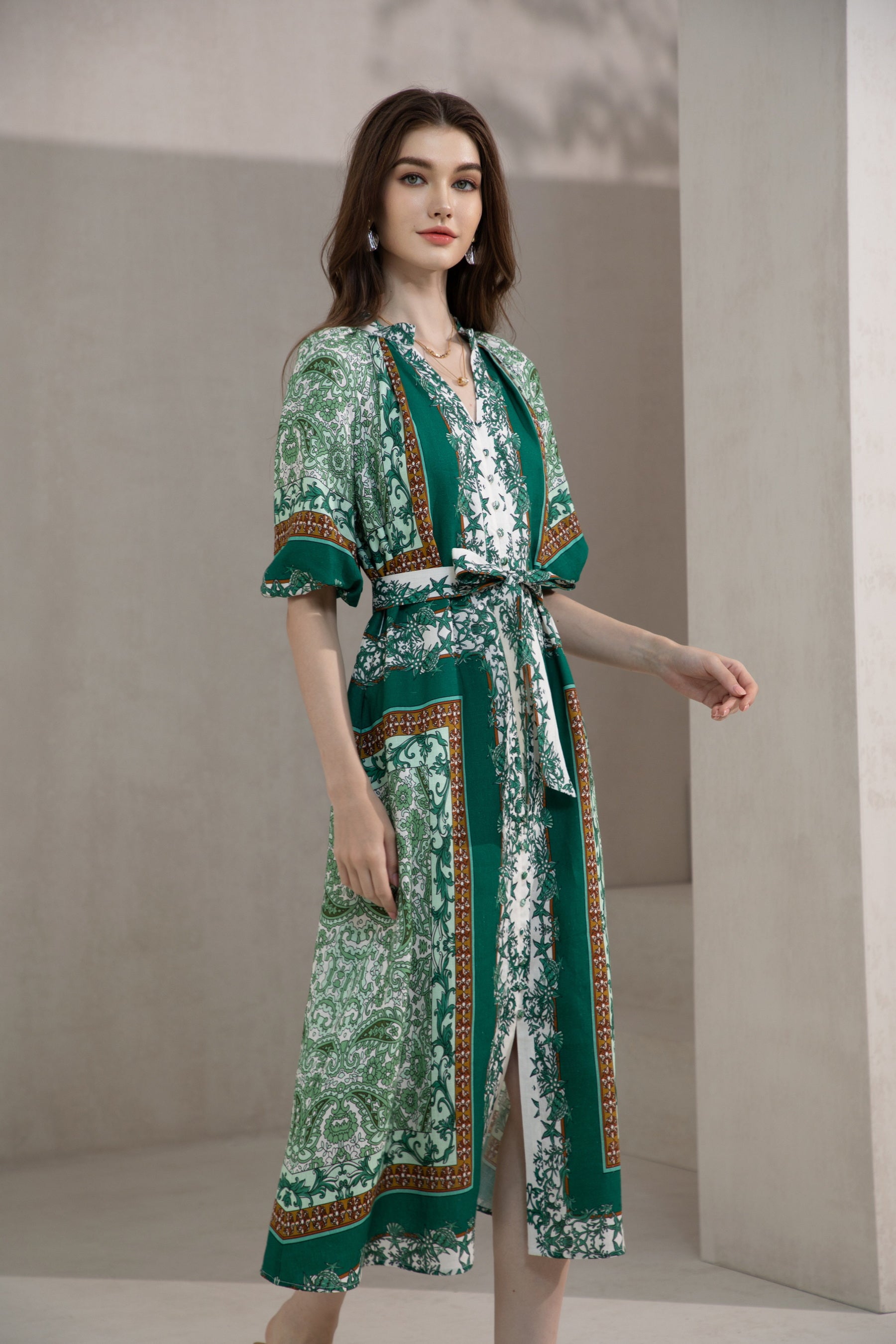 GDS Oceane Linen Long Dress | Green