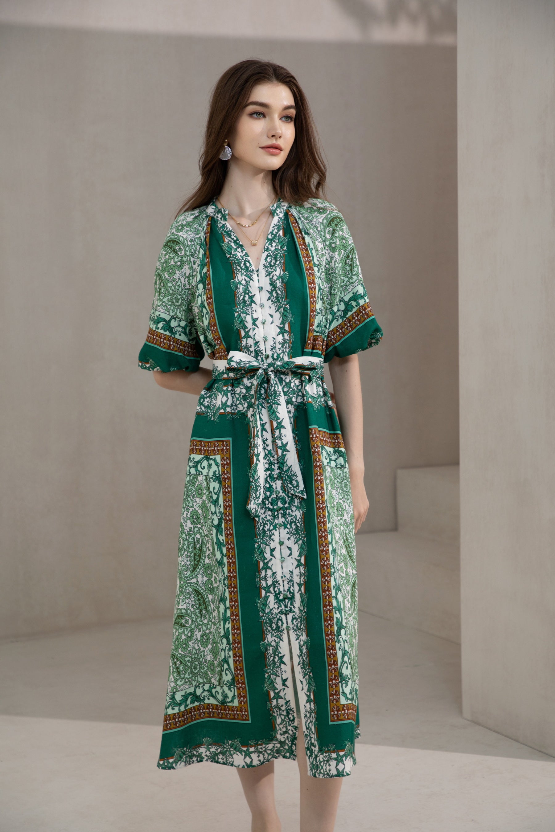 GDS Oceane Linen Long Dress | Green