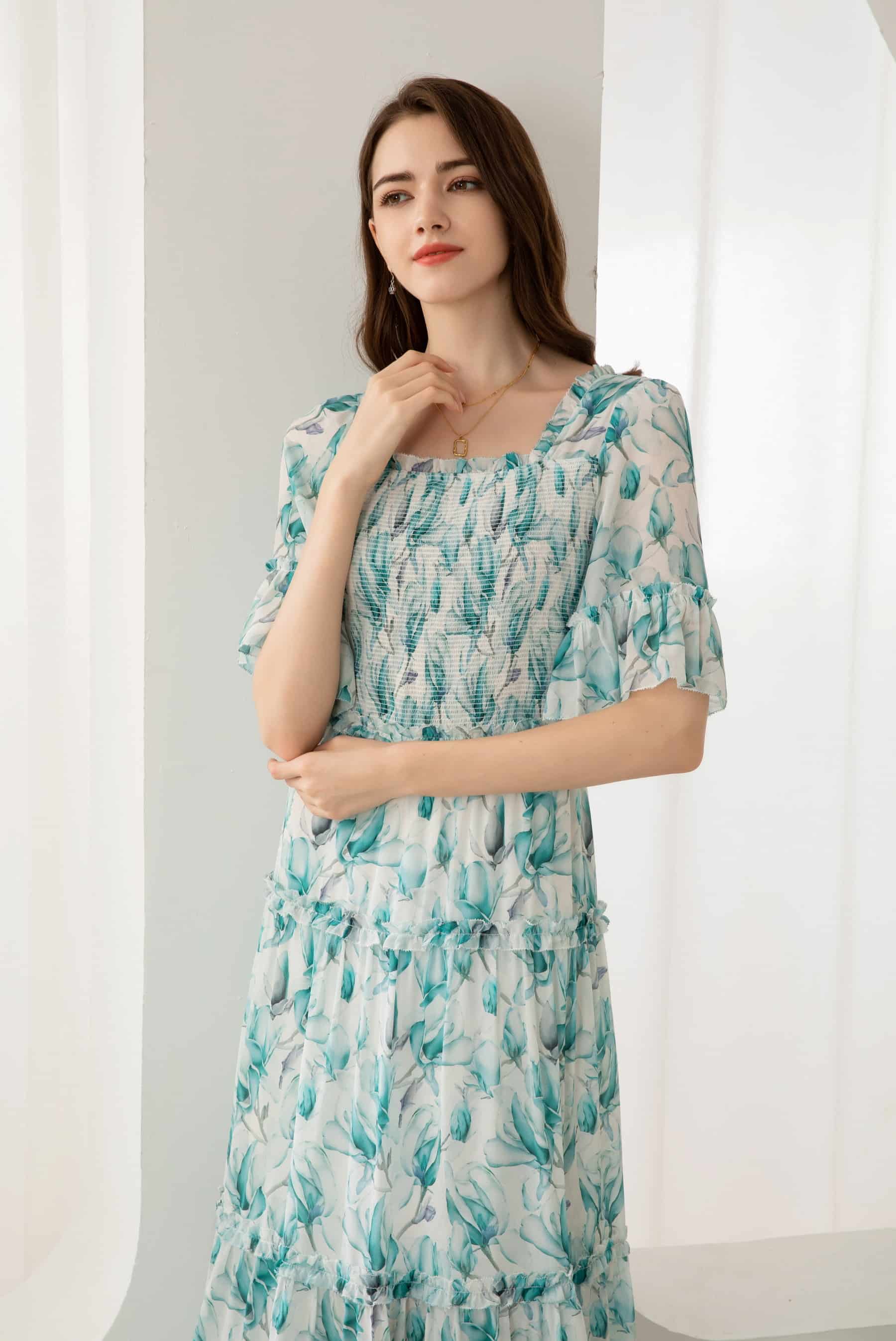 GDS Risette Silk Long Dress | Blue Print