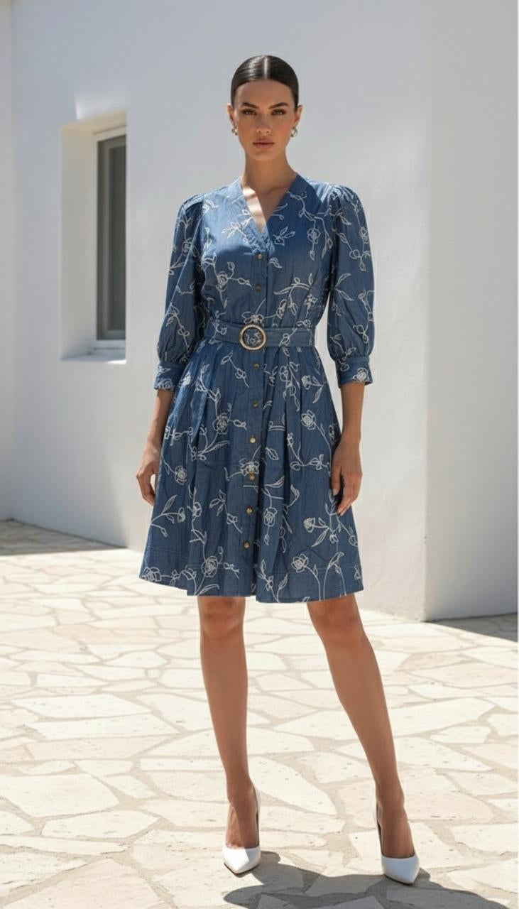 Martine Dress | Blue - White