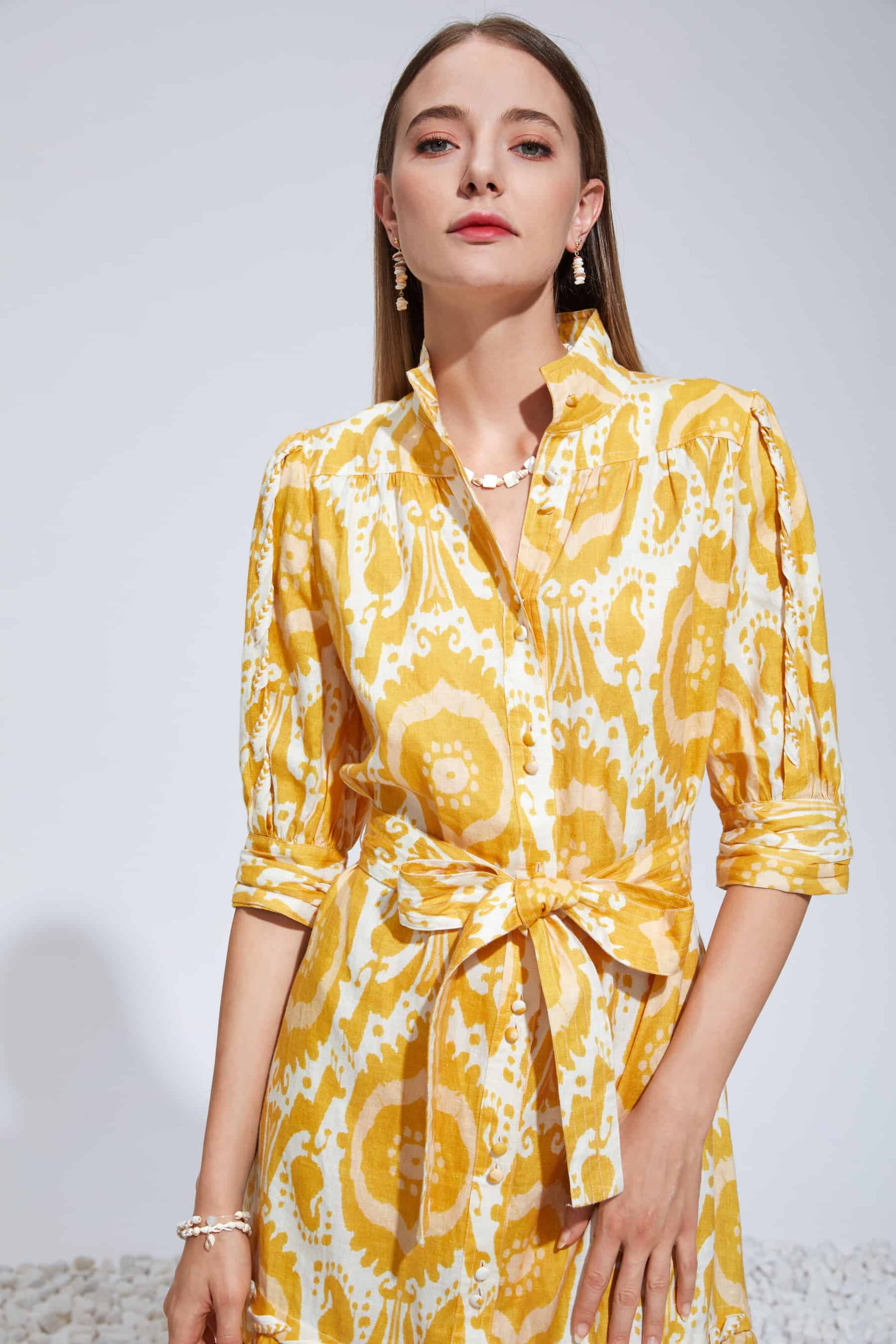 GDS Abyss Linen Short Dress | Yellow DRESSES BRUNCH CASUAL Catch DRESSES GDS HOLIDAY L M PRINT S SPRING-SUMMER wedding guest dress WORK XL XS YELLOW