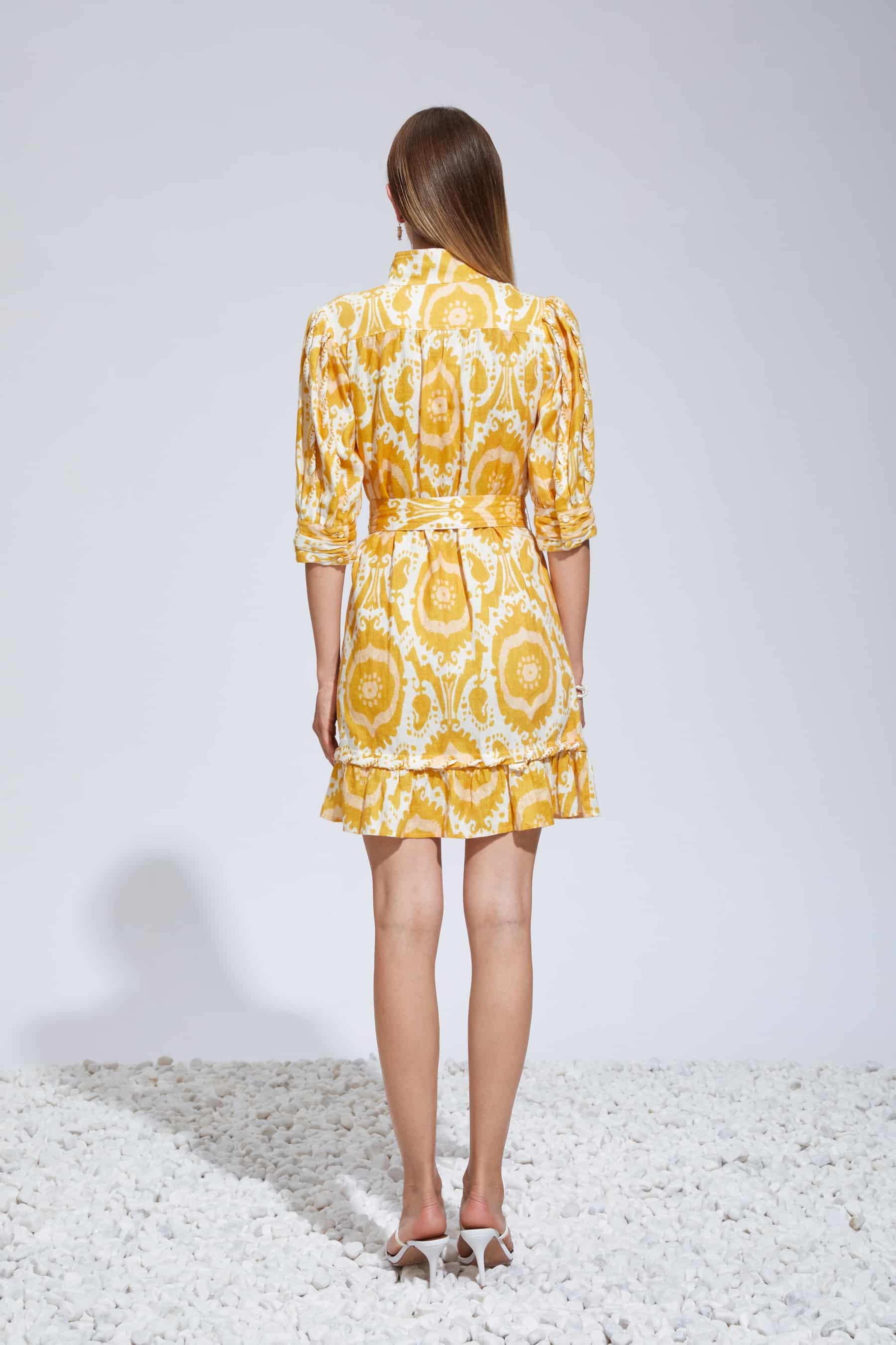 GDS Abyss Linen Short Dress | Yellow DRESSES BRUNCH CASUAL Catch DRESSES GDS HOLIDAY L M PRINT S SPRING-SUMMER wedding guest dress WORK XL XS YELLOW