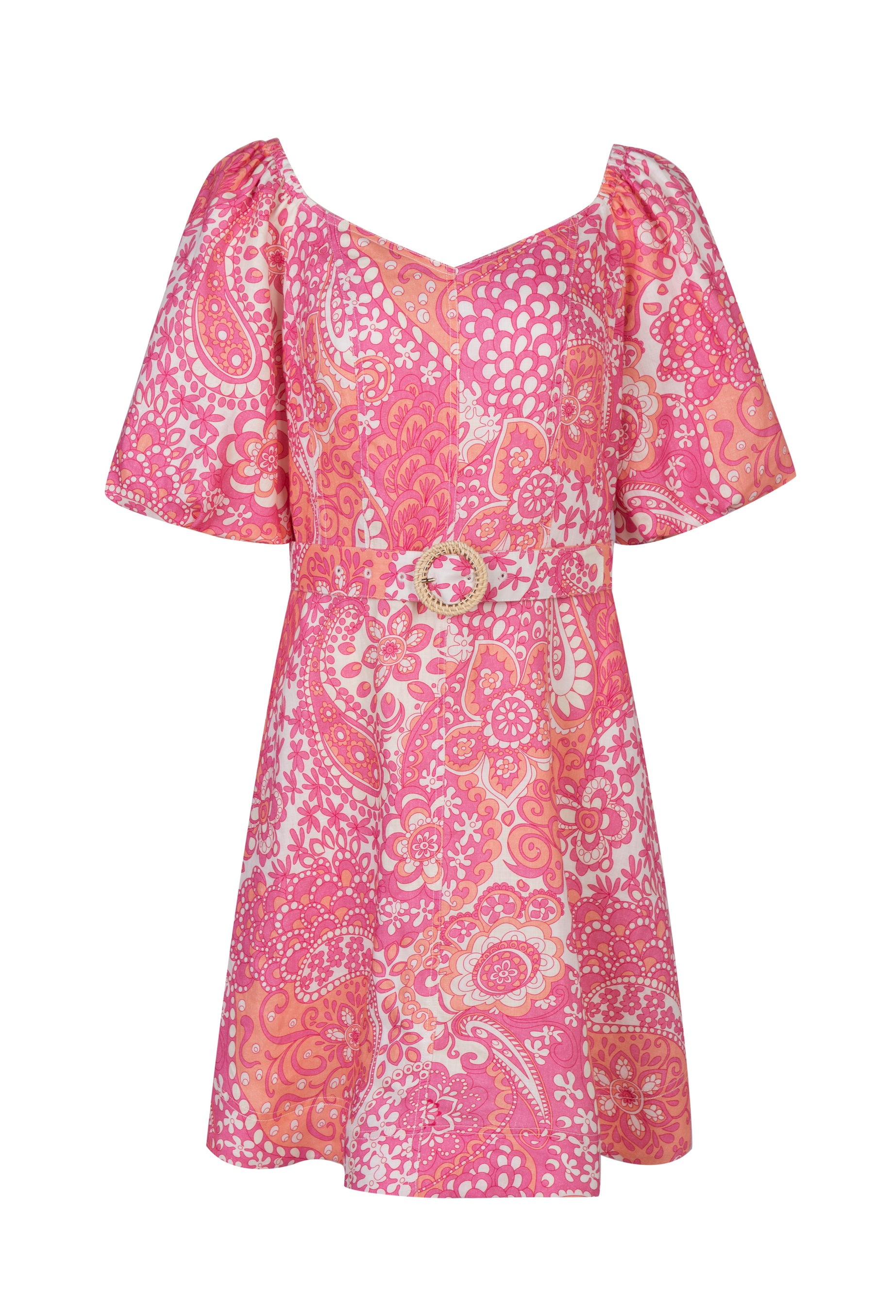 GDS Clarisse Belted Linen Short Dress | Aurora Pink DRESSES Catch GDS L M PINK S SALE XL XS