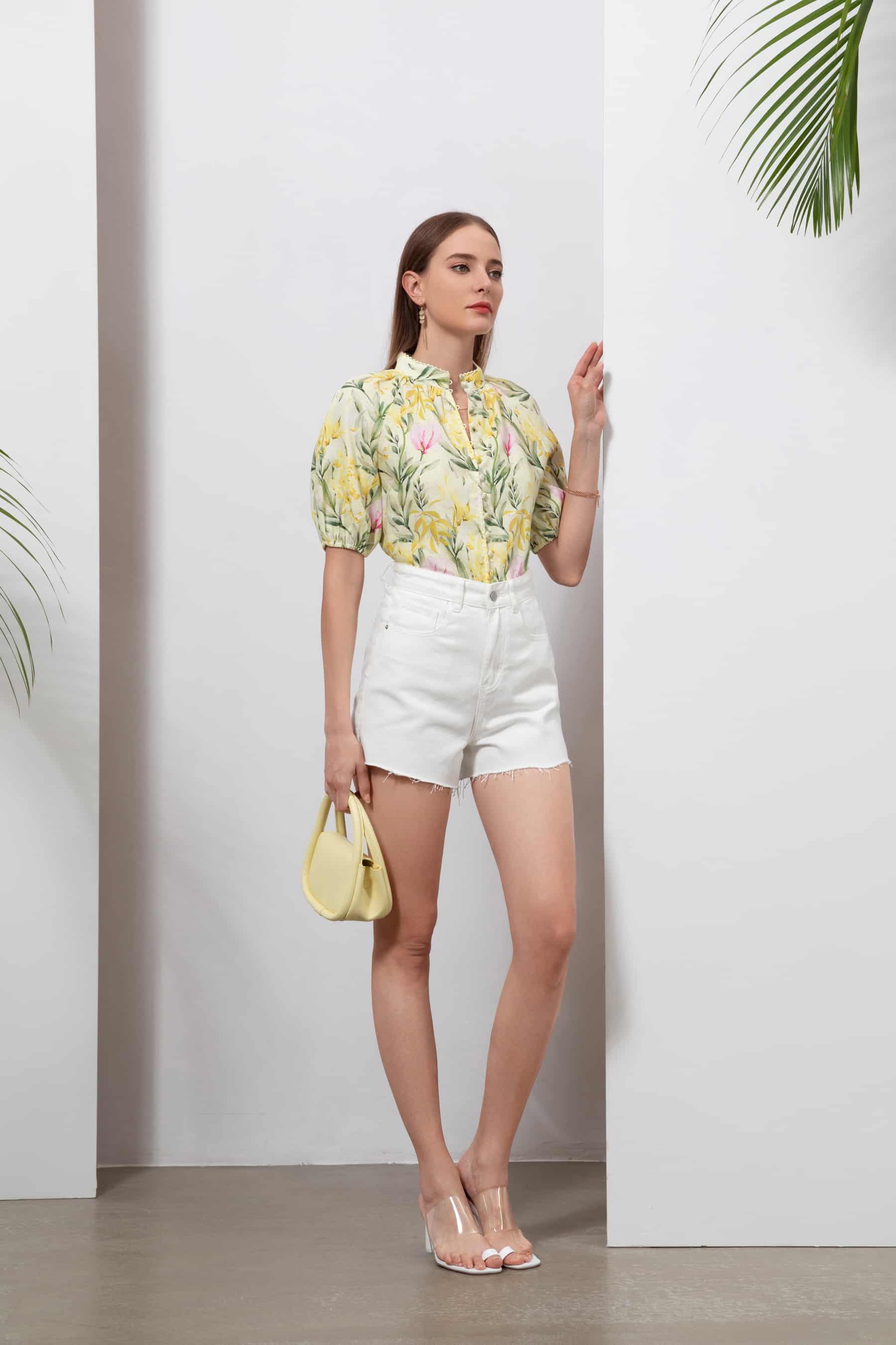 GDS Desiree Floral Linen Blouse | Yellow BLOUSES BLOUSES BRUNCH Catch GDS HOLIDAY L M S SPRING-SUMMER WORK XL XS YELLOW