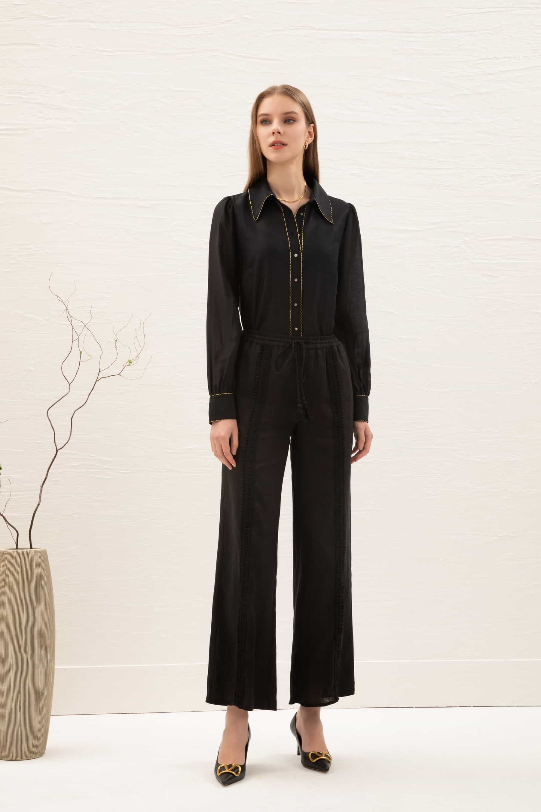 GDS Missika Tencel Blouse | Black BLOUSES autumn-winter BLACK BLOUSES BRUNCH CASUAL Catch GDS L M S SALE WORK XL XS