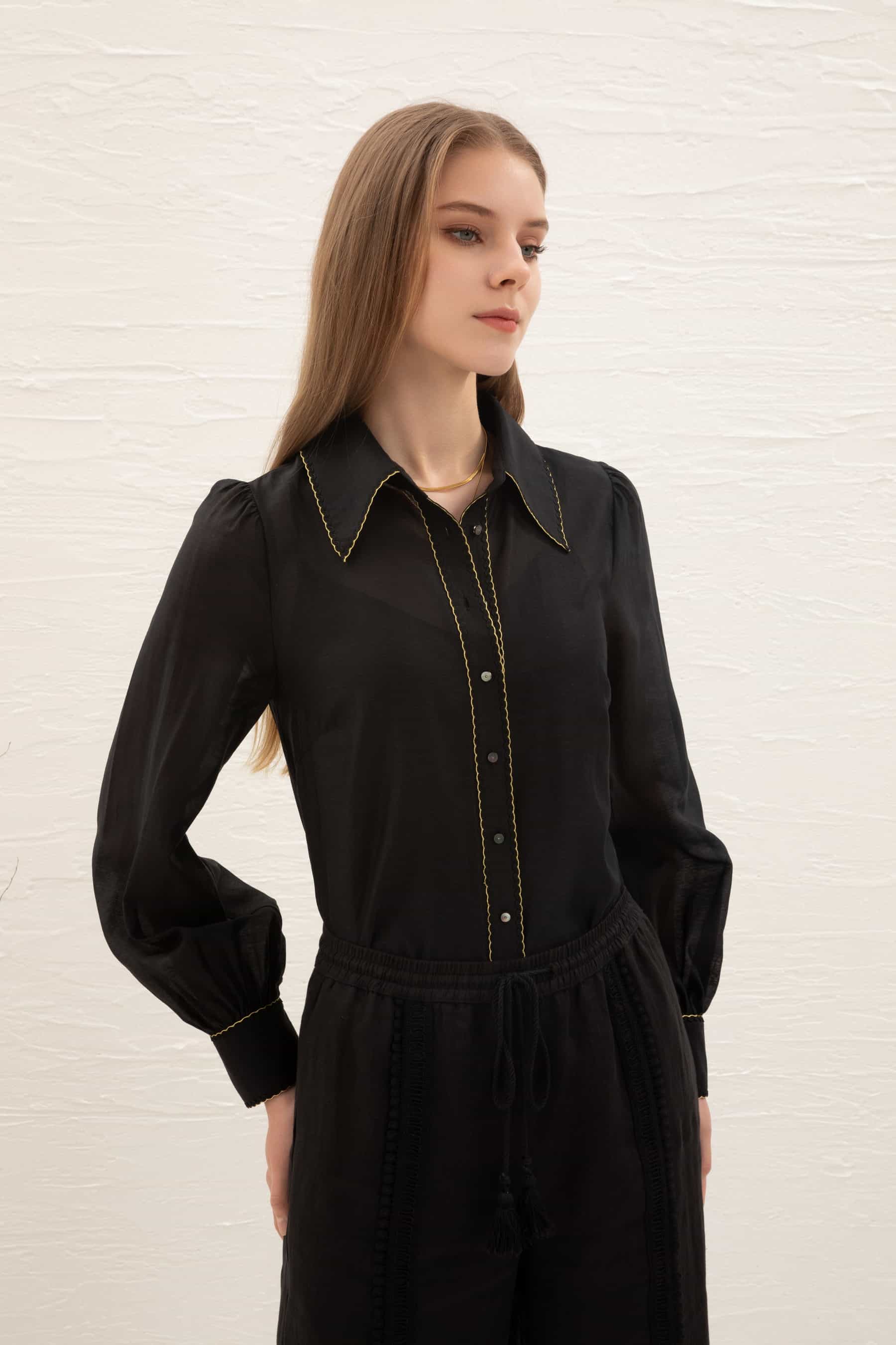 GDS Missika Tencel Blouse | Black BLOUSES autumn-winter BLACK BLOUSES BRUNCH CASUAL Catch GDS L M S SALE WORK XL XS