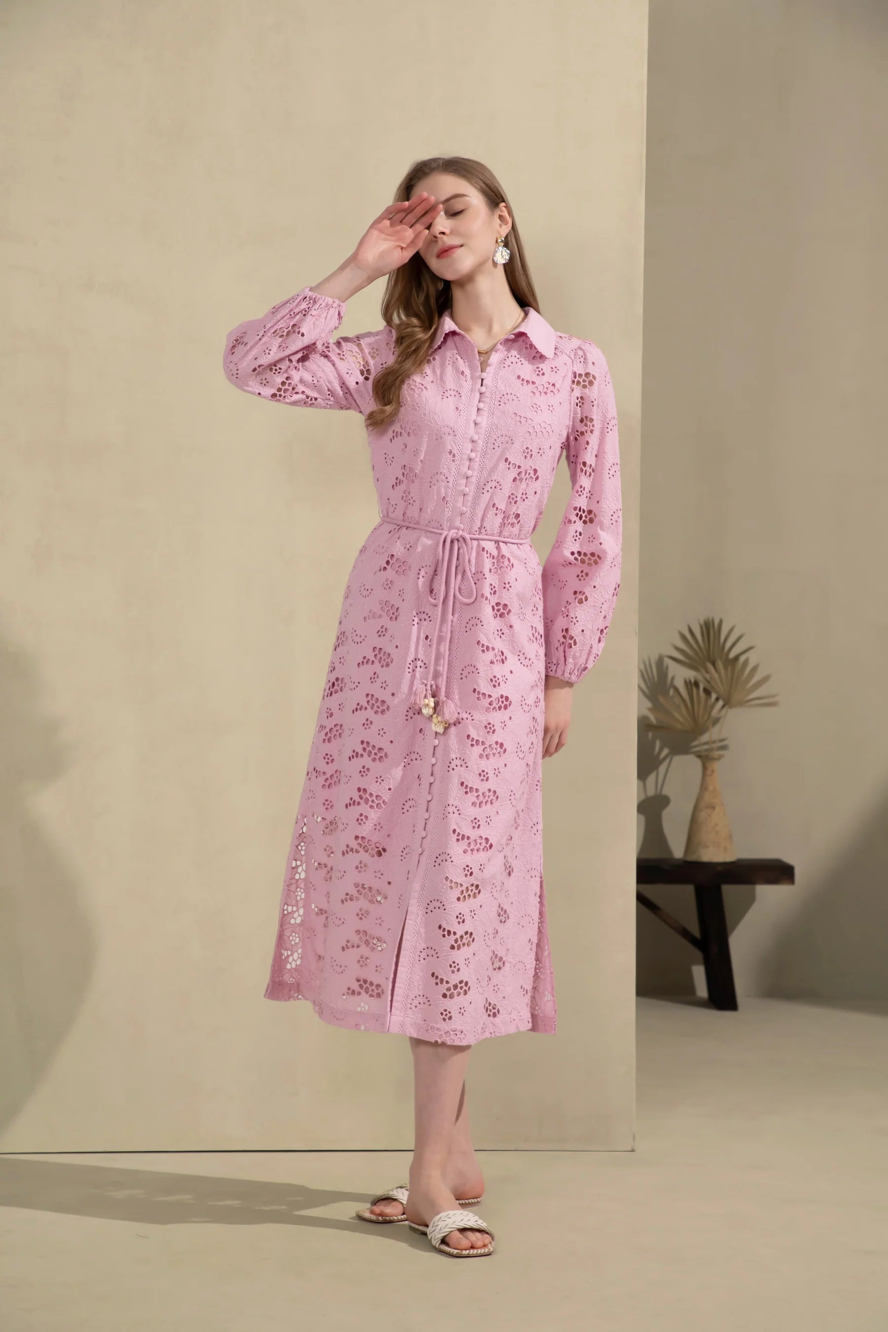 GDS Rosie Embroidered Long Dress  | Chalk Pink