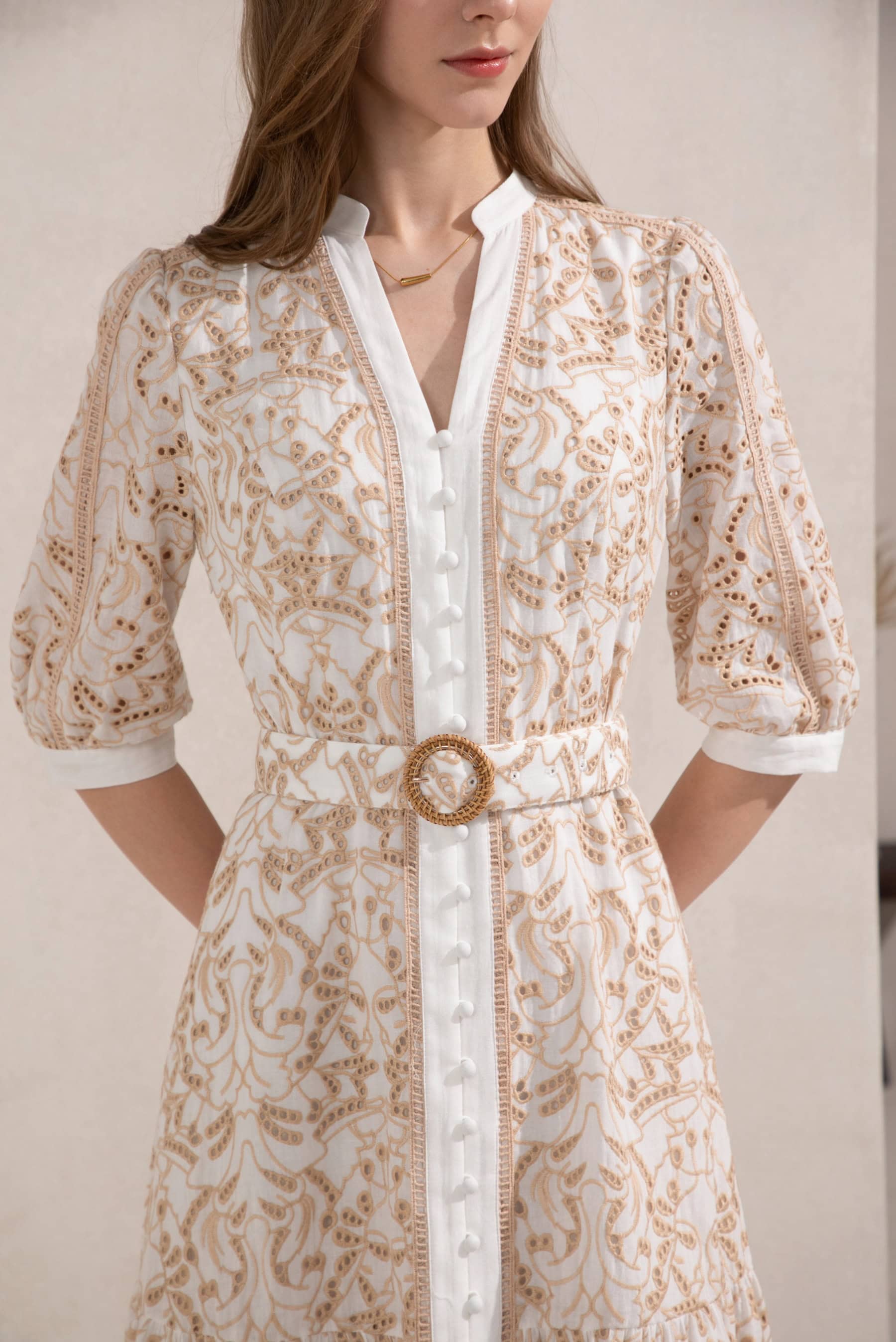 GDS Naomi V Neck Short Dress | Beige