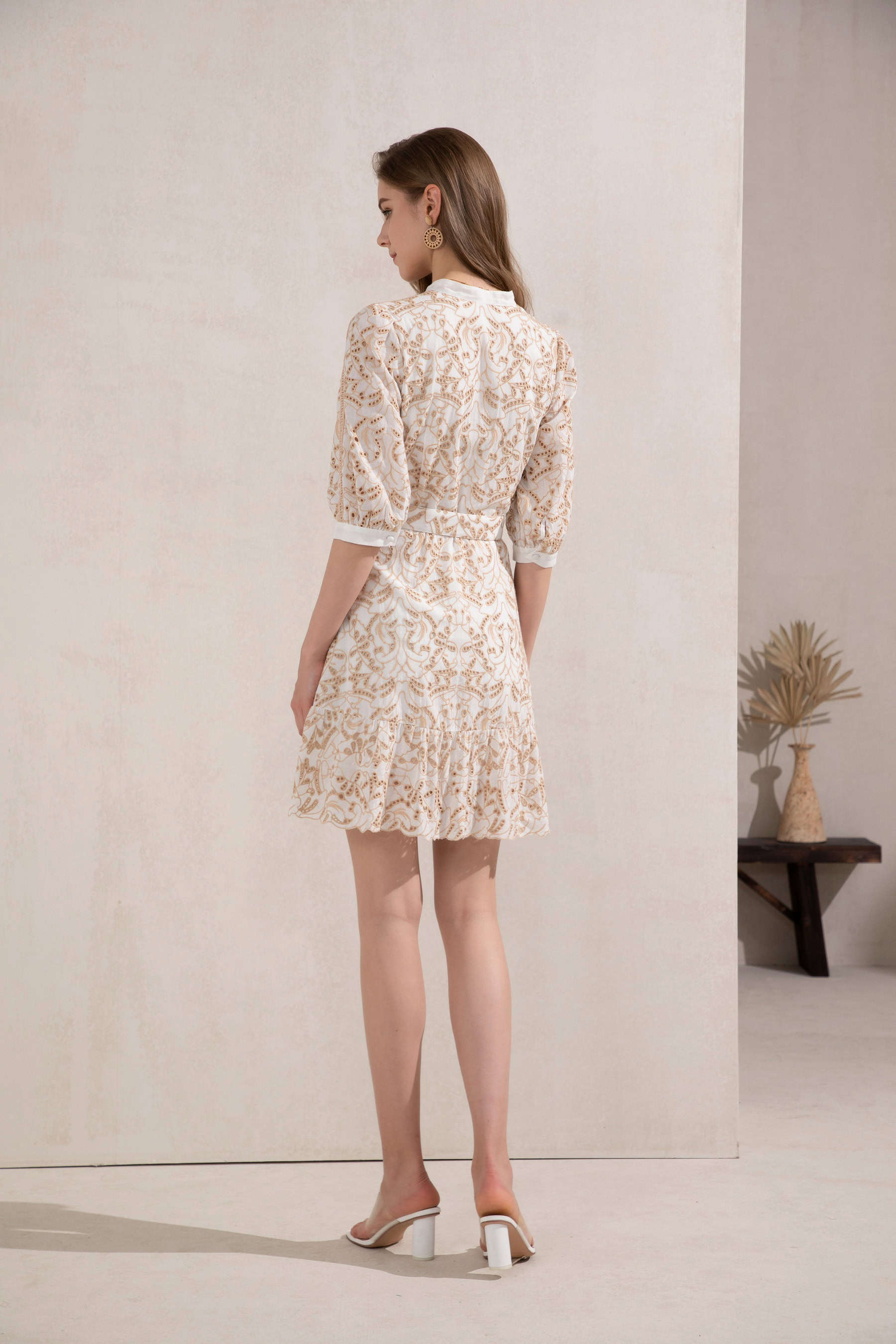 GDS Naomi V Neck Short Dress | Beige