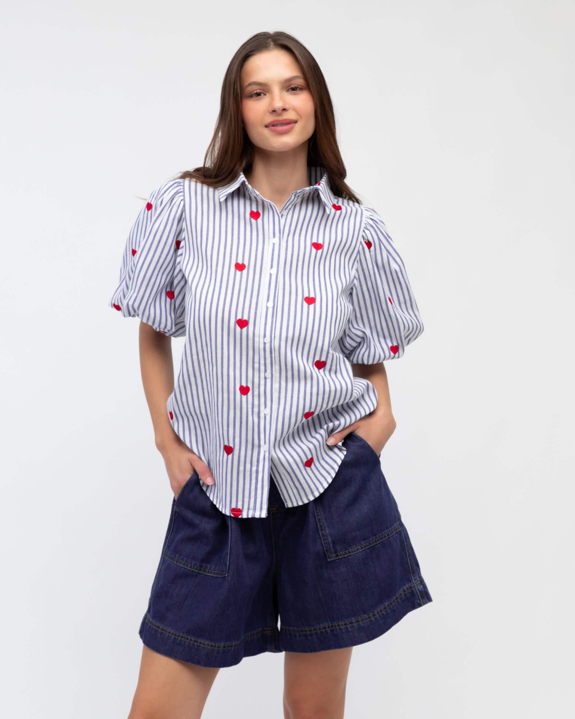 Love Heart Short Sleeve  Shirt | Blue