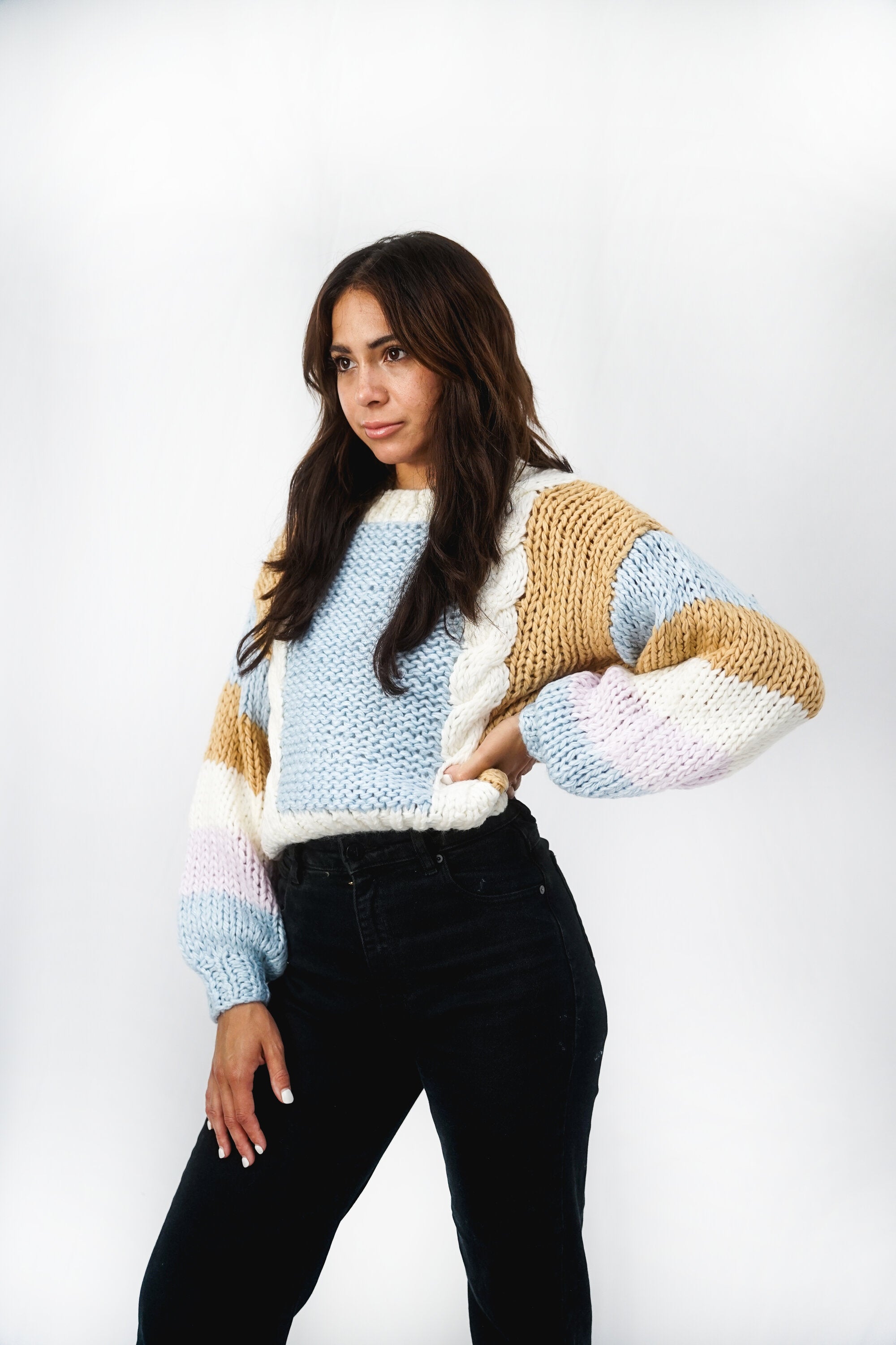 Cable Fronted Handmade Jumper | Blue-Mist CARDIGAN autumn-winter BLUE KNIT M - L S - M SALE stellino