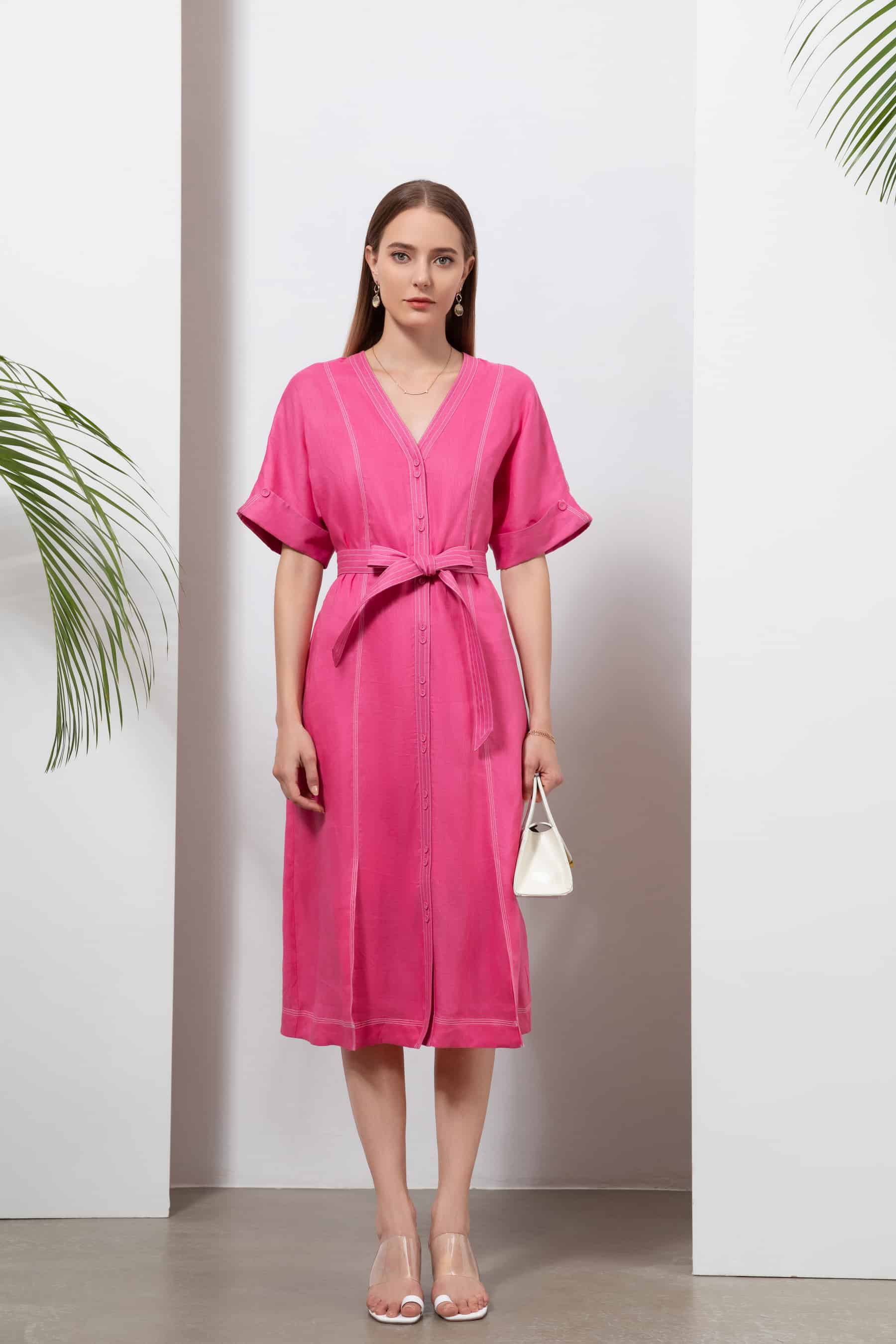 GDS Marceline Linen Dress | Aurora Pink DRESSES BRUNCH CASUAL Catch DRESSES GDS HOLIDAY L M PINK S SALE SPRING-SUMMER XL XS