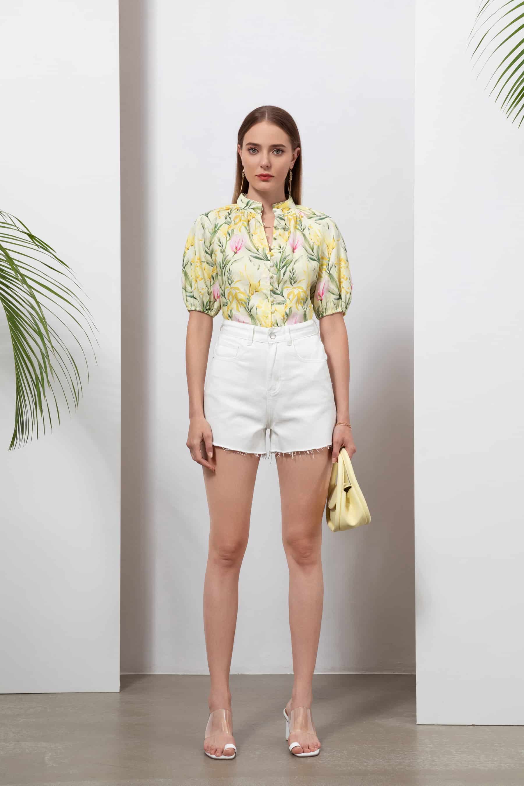GDS Desiree Floral Linen Blouse | Yellow BLOUSES BLOUSES BRUNCH Catch GDS HOLIDAY L M S SPRING-SUMMER WORK XL XS YELLOW